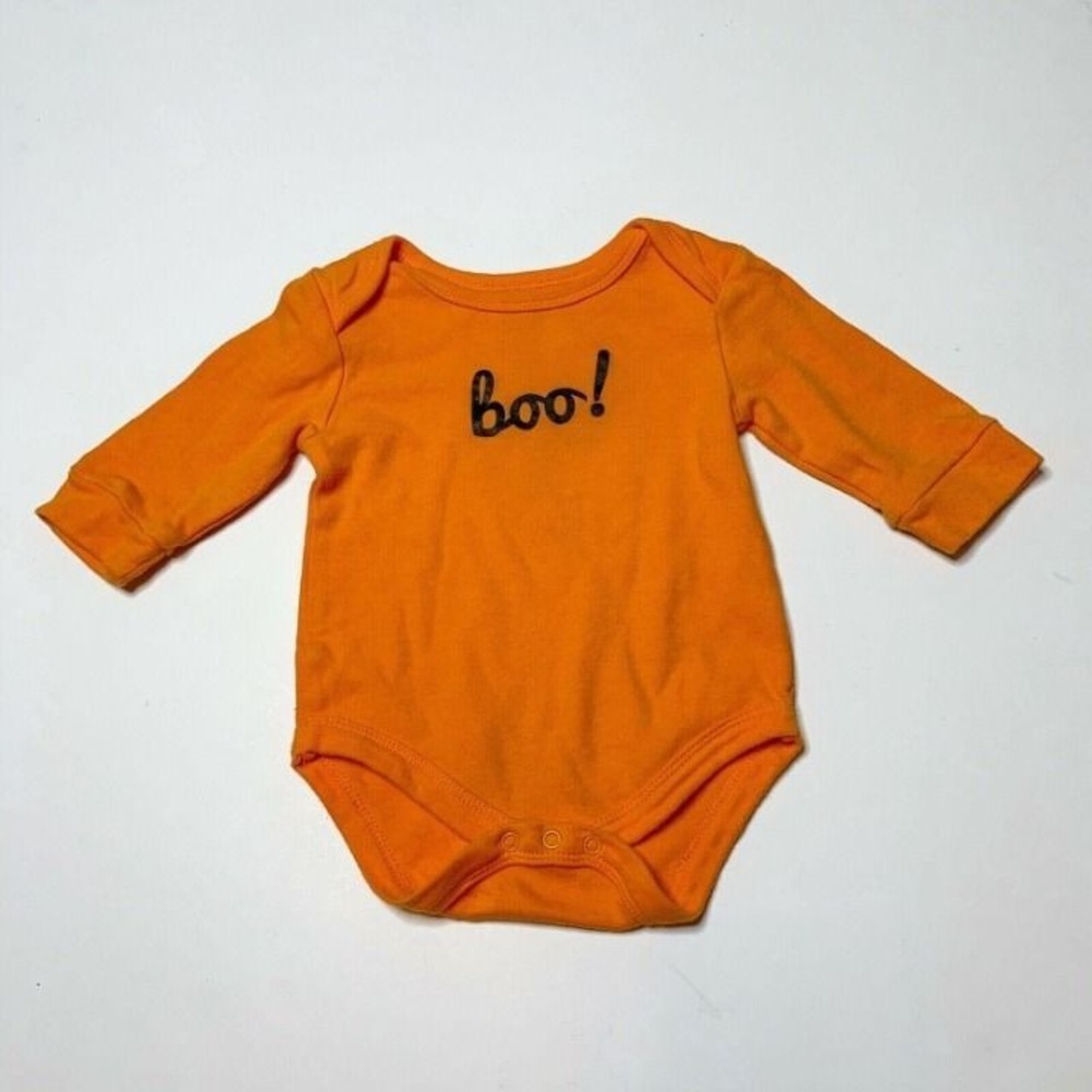 Rene Rofe Baby Bodysuit BOO! 6-9M Orange Black Halloween Holiday Unisex Outfit
